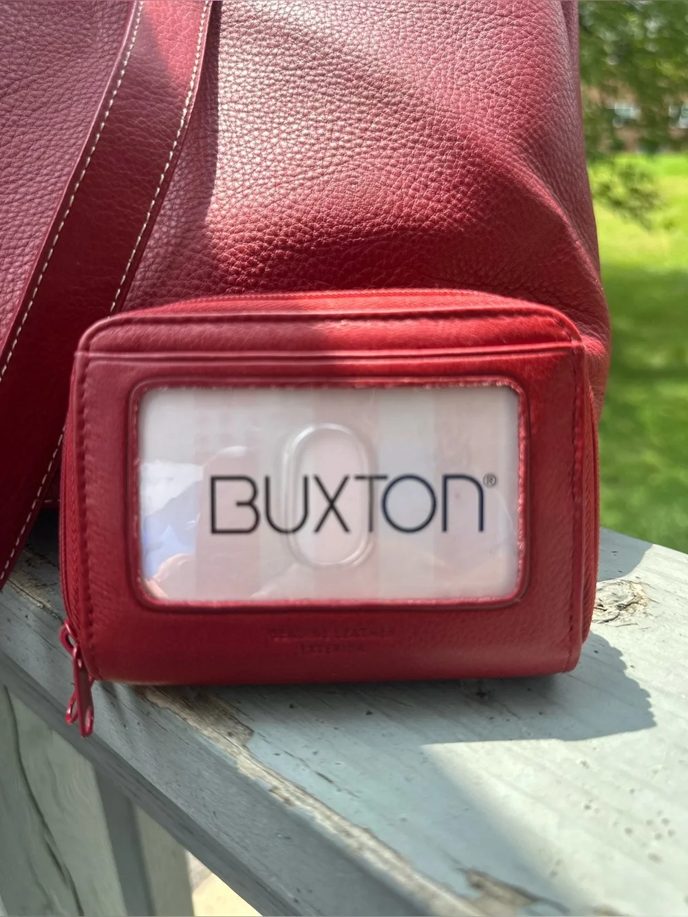 BUXTON 100% Leather Red Madison Commuter Expandable Computer Bag + WALLET Travel